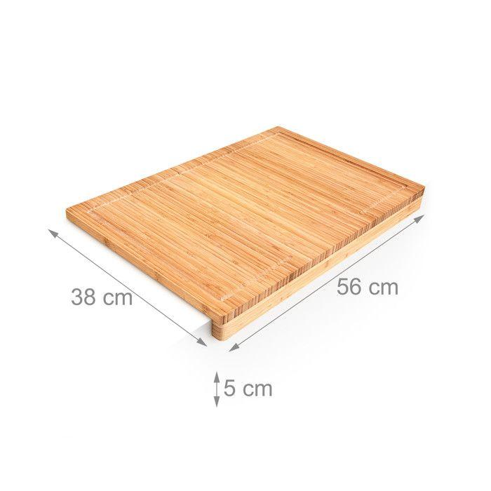 Relaxdays planche à découper en bambou, design élégant, h x l x p : env. 5 x 56 x 38 cm, pour la cuisine, nature