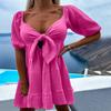 Yozgi Ayollar Libosi Moda Peplum Bog'ichli V-Kesimli Qisqa Yengli Liboslar