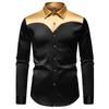 New Men's Satin Smooth Long Sleeve Shirts Fashion Luxury Color Blocked Tuxedo Shirt Wedding Party Prom Casual Shirt Business