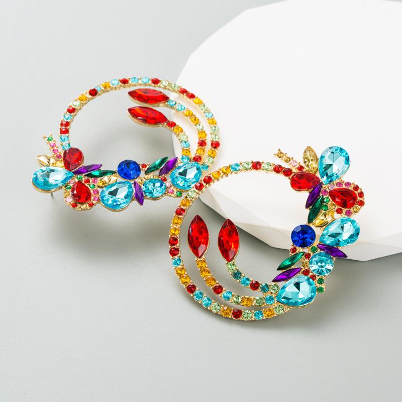 Женские серьги из геометрического сплава с гальваническим покрытием, цветные стразы, персонализированные серьги-гвоздики с преувеличенным темпераментом