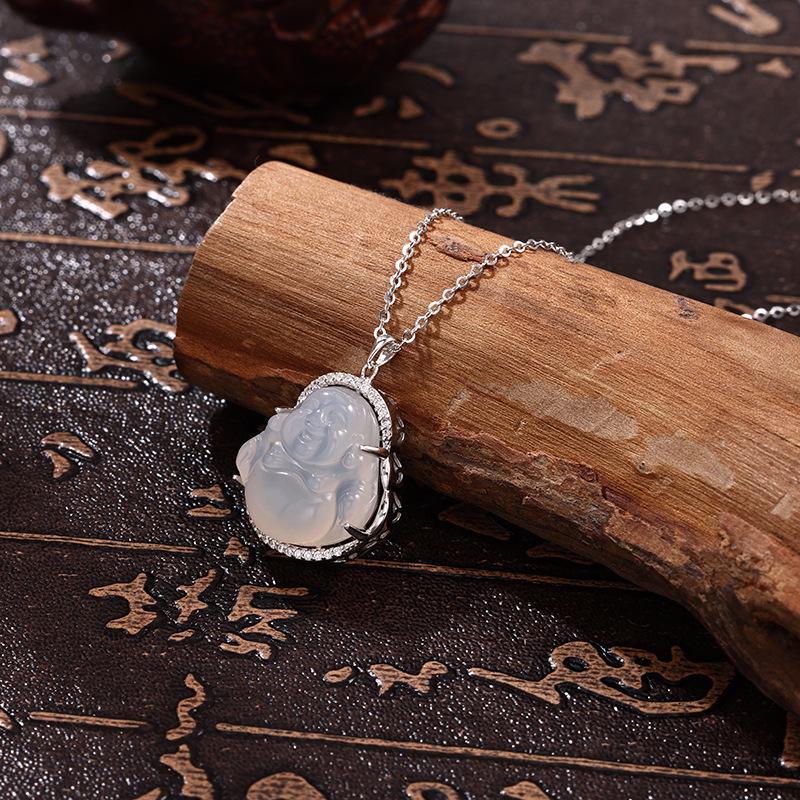 Women's Light Luxury Buddha Necklace - New 2024 White Chalcedony Clavicle Chain Pendant for Sweaters