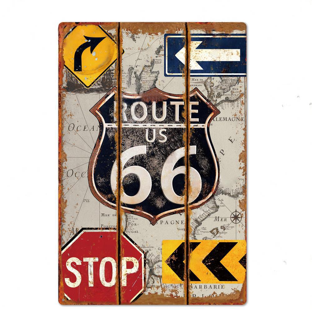 Винтажные металлические жестяные таблички, постеры Route 66, декоративная металлическая табличка, винтажный ретро-декор для гаража, стены бара или клуба.