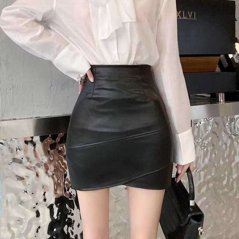 Коричневая кожаная юбка большого размера, женская летняя искусственная кожа, нерегулярная тонкая сумка с высокой талией, модная винтажная женская одежда Y2k