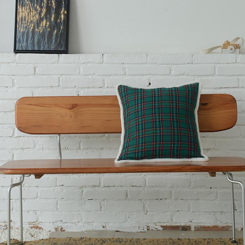 Polycotton Christmas Plaid White Raw Edge Polycotton Pillow Cushion Cover