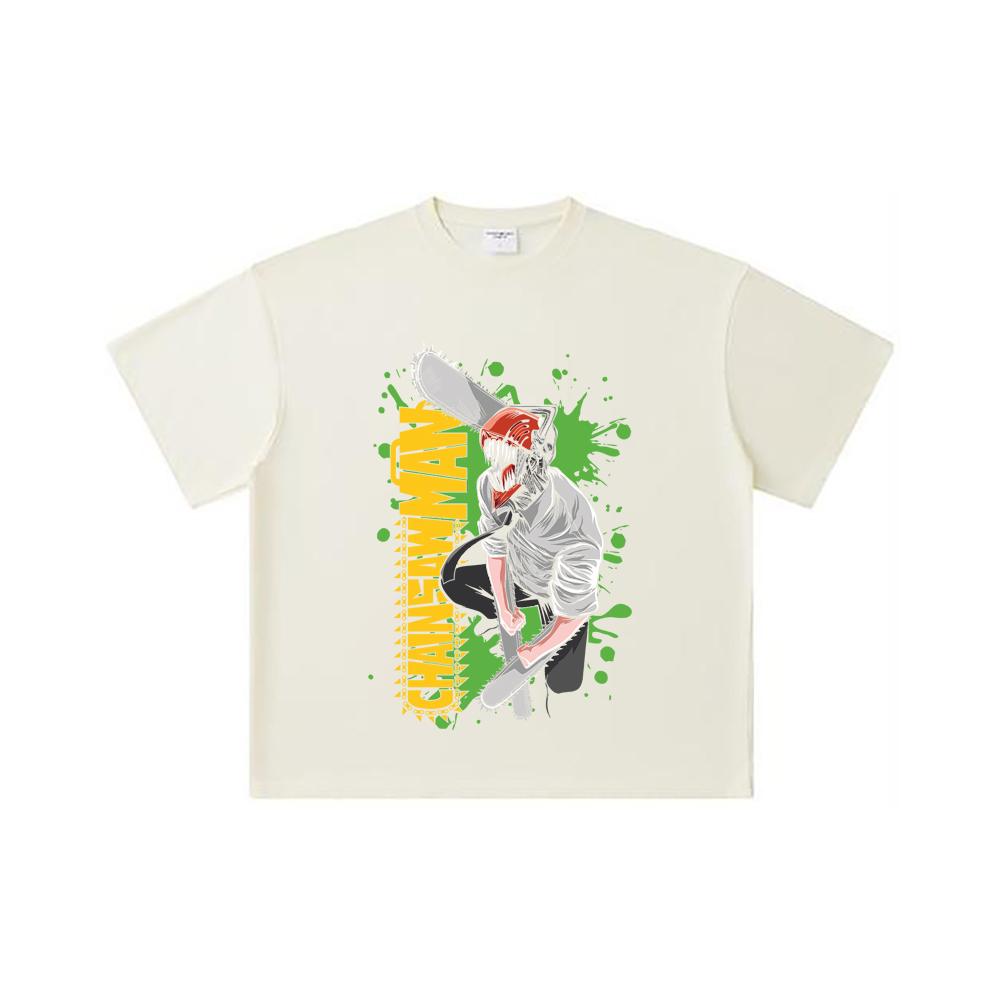 260 GSM Double Yarn 32 Count 100% Cotton Chainsaw Man V22 Denji Print Unisex Heavy Cotton T Shirt