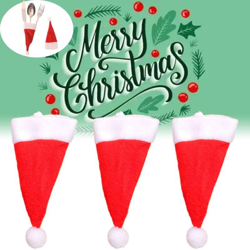 Рождественское украшение Мини шляпа Санты Плюшевый набор вилки и ножа для бутылок вина Оптом от производителя