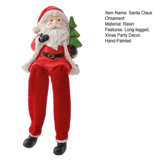 Sitting Santa Claus Figurine Christmas Decoration Long Legs for Xmas Claus Ornament with Party Mantel
