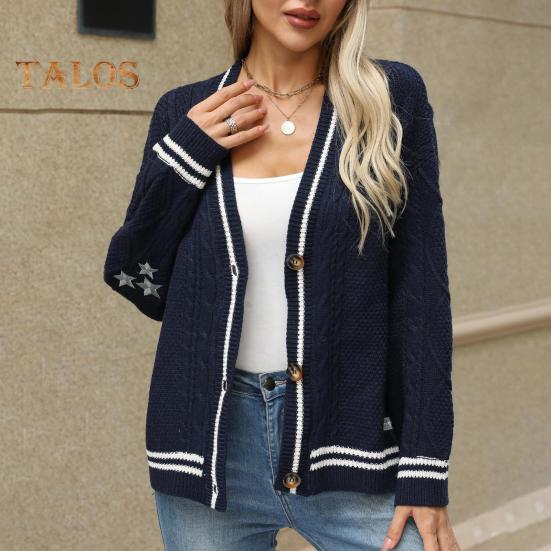 Женский свитер, пальто с V-образным вырезом, длинным рукавом, перекрученная текстура, трикотажное пальто в стиле пэчворк, однобортный свободный крой, эластичный свитер, верхняя одежда