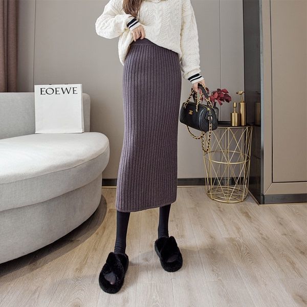 Утолщенная трикотажная юбка-полуюбка с женской задней вилкой Pit Clause, облегающая бедра, высокая талия, прямая труба, фиолетовая трикотажная юбка