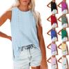 Женский модный круглый вырез без рукавов с разрезом топ-майка Цветной повседневный топ