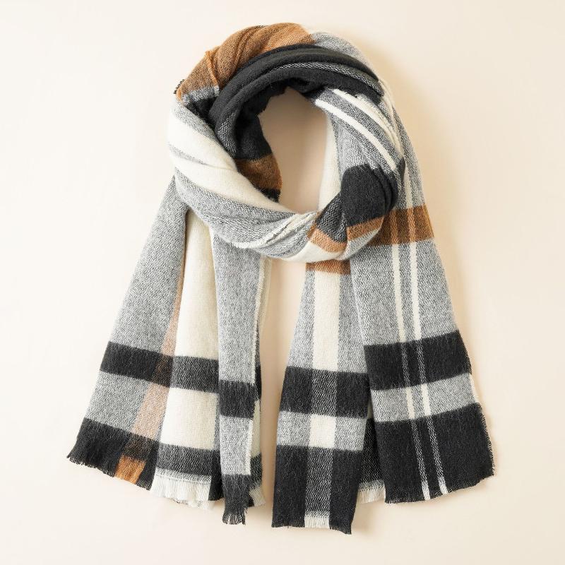Autumn and Winter Plaid Color Matching Scarf, Trendy and Warm, Simple and Fashionable Korean Version of Literary and Warm Scarf