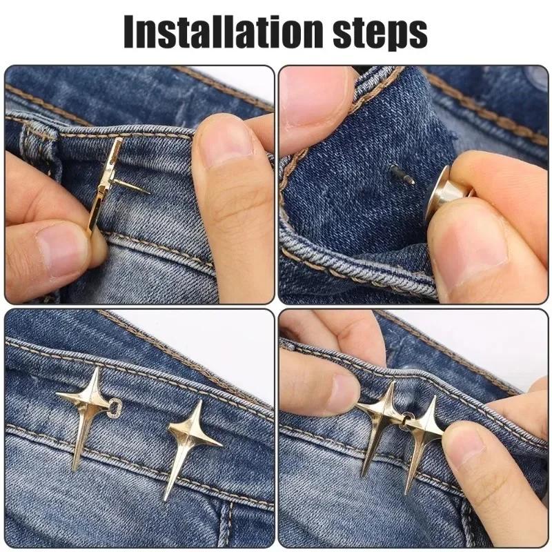 4pcs New Fashion Cross Star Waist Buckle Adjustable Pants Clips Waist Tightener No Sewing Metal Button Snaps for Jeans Decor
