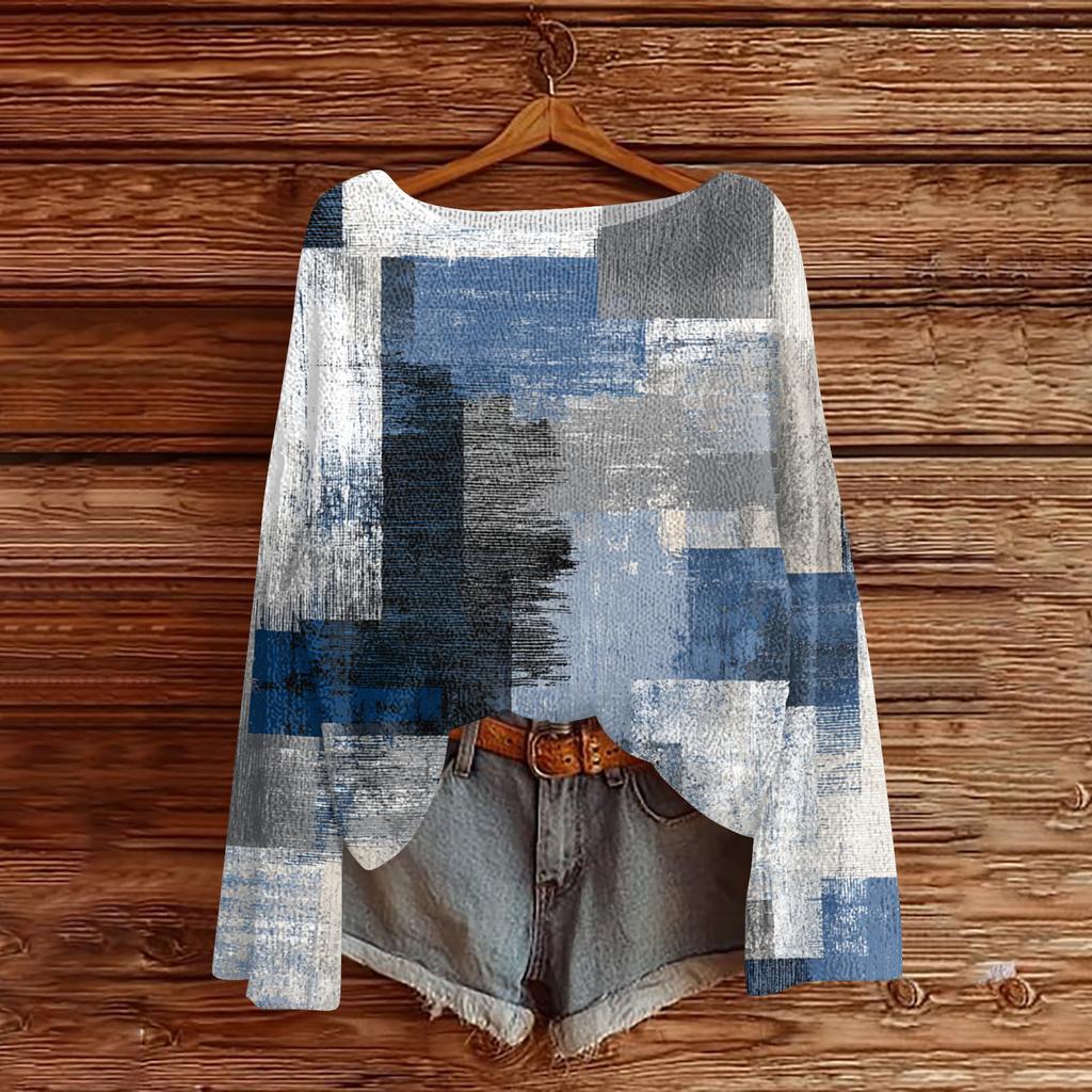 Women's Lightweight Sweater Casual Long Sleeve Knitted Vintage Floral Print Pullover