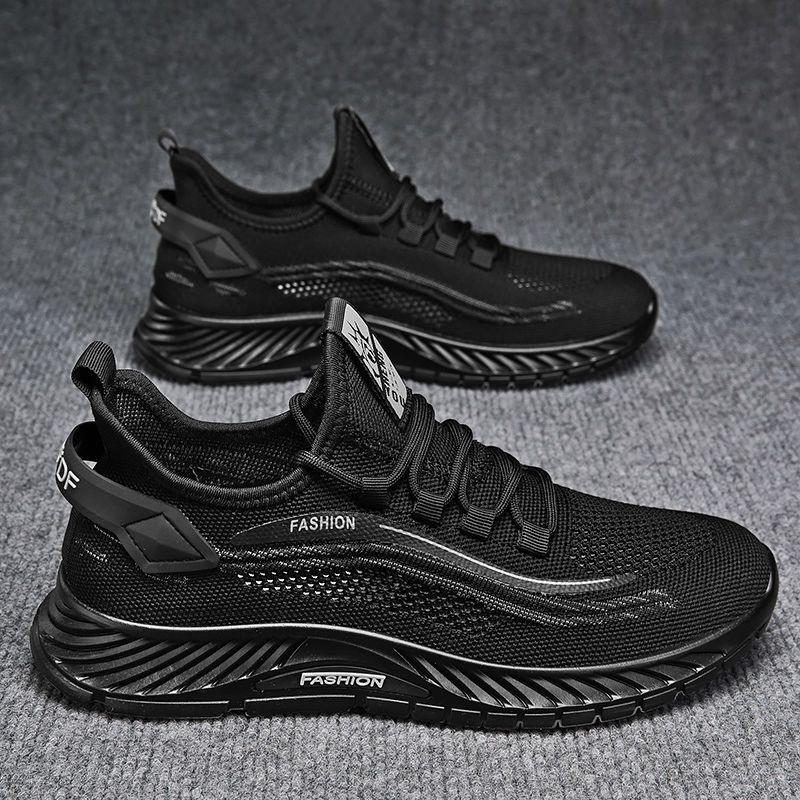 Flying Woven Men's Shoes Summer Breathable Running Sports Shoes Green Men's Soft-soled Versatile Men's Shoes Casual Mesh Shoes