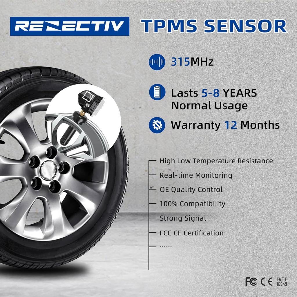 TPMS Sensor GM Chevrolet 4 Pack, 315MHZ,Tire Pressure Monitoring Sensor Compatible With Buick Chevy Cadillac GMC
