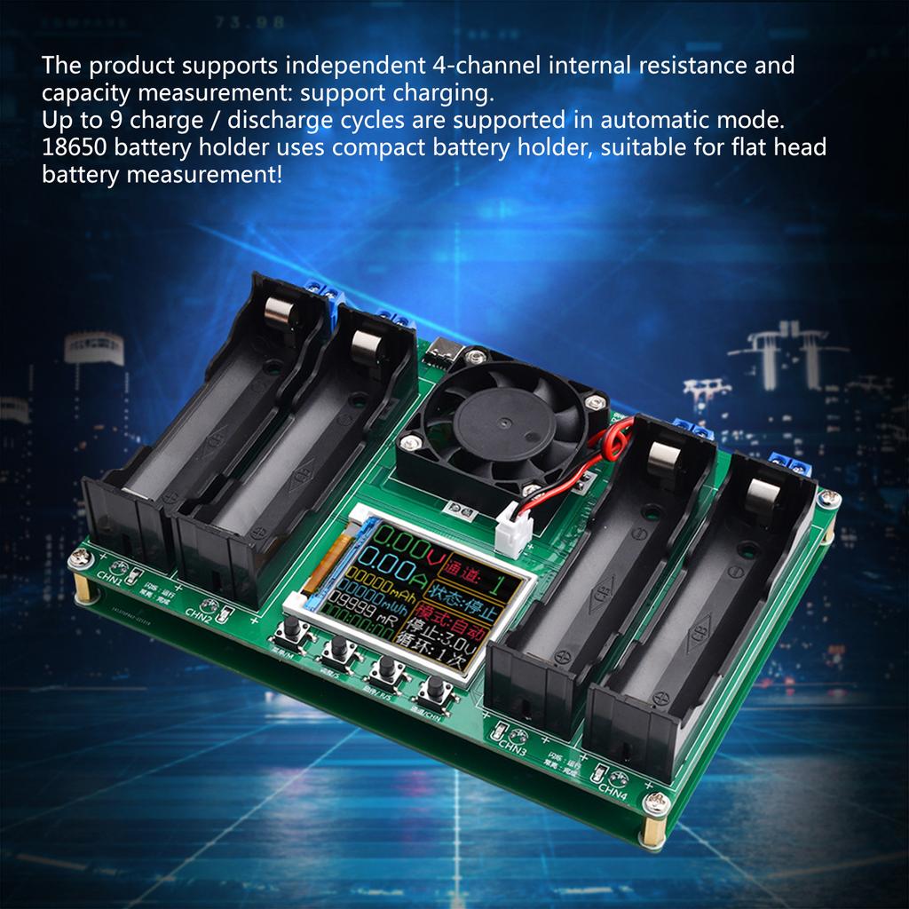 Портативный цифровой детектор мощности аккумулятора MAh MWh - модуль с 4-канальным тестером аккумуляторов 18650 Type-C с автоматической зарядкой, прочный