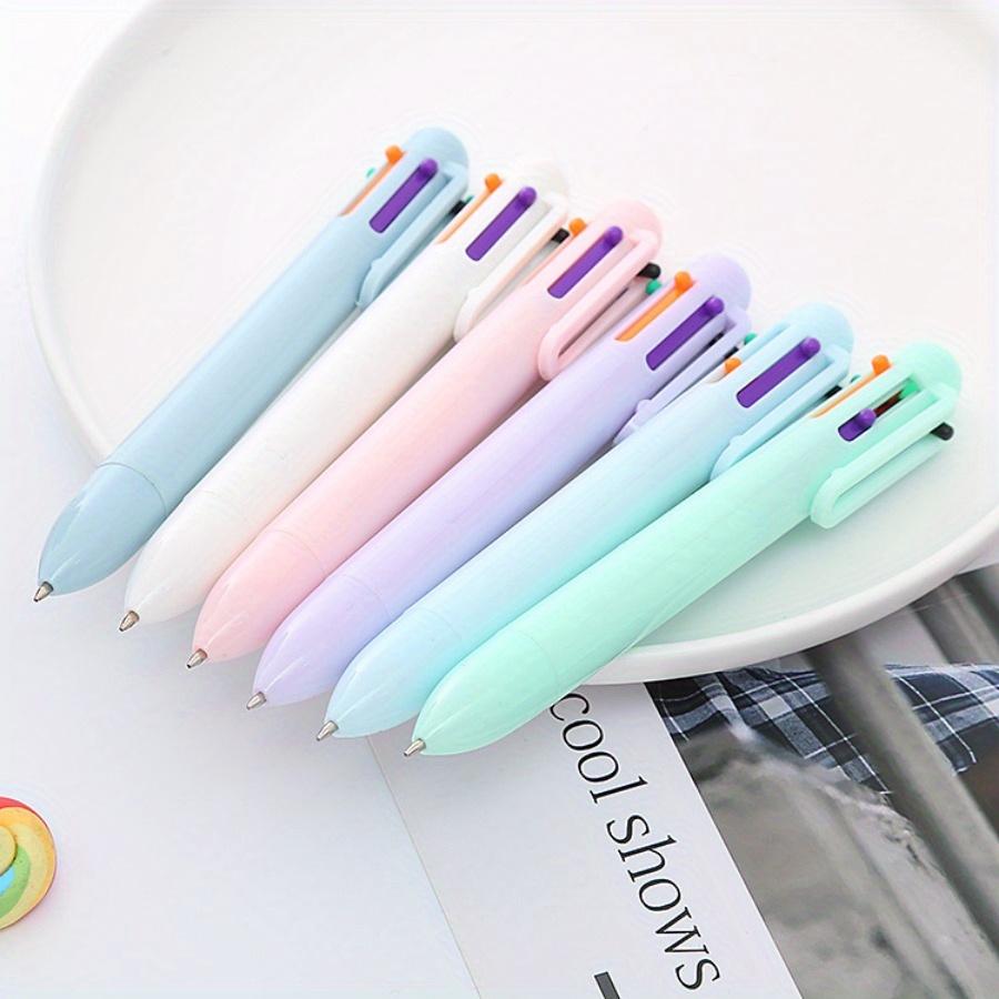 10pcs Creative Macaron 6-color Ballpoint Pen Solid Color Click Pen Multi-color Oil Pen Color Accounting Pen