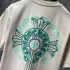 8737 CHROME HEARTS 2025 Летняя новая высококачественная хлопковая футболка с круглым вырезом, свободная, большого размера, для мужчин и женщин, футболка для пары
