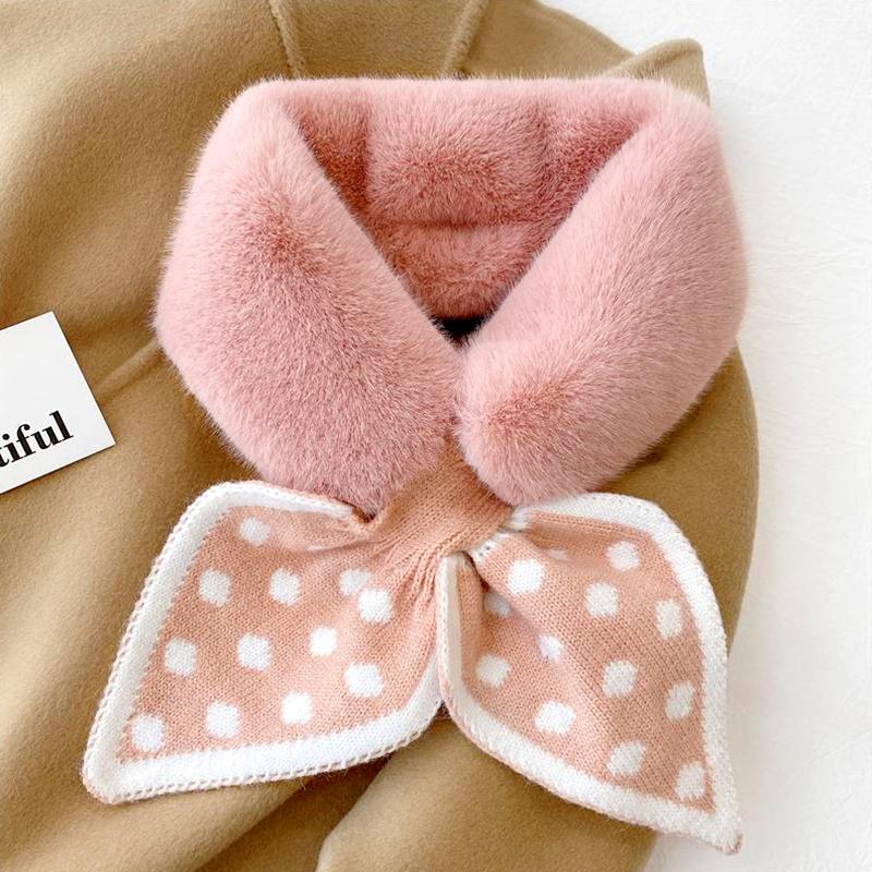 1PC Furry Scarf Cold-proof Faux Fur Outdoor Windproof Soft Shawl Super Soft Plush Scarves Polka Dot Winter Warm