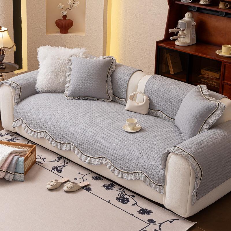 New Pure Cotton Fabric Irregular Sofa Cushion Four Seasons Universal Non-Slip French Cream Wind Seat Cushion Cover Cloth Towel