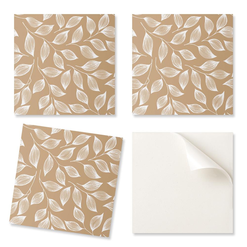 Aesthetic Vinyl Wall Tiles with Leaves Print on Textured Background 20x20x20 cm