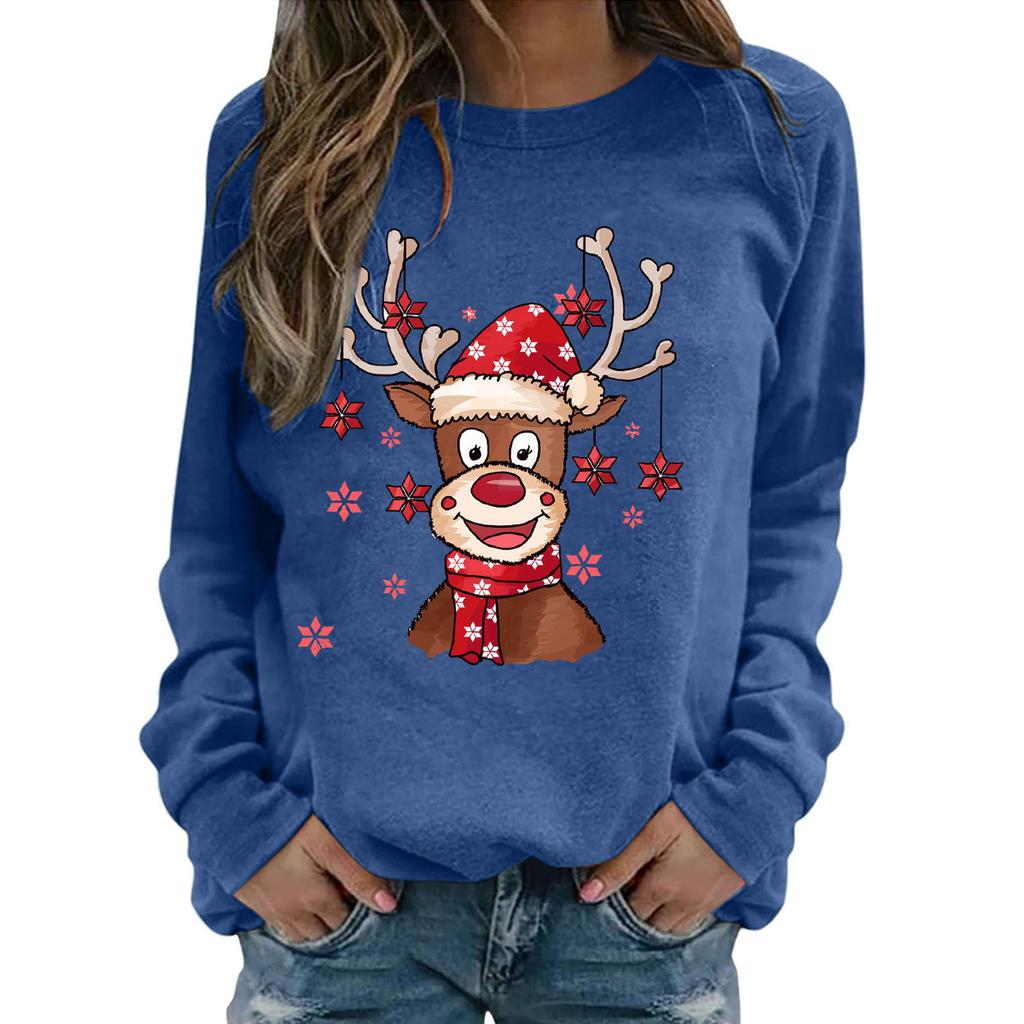 Chirstmas Print Crewneck Sweatshirt Women Fall And Winter Long Sleeve Loose Casual Tee Tops Female Pullover Oversized