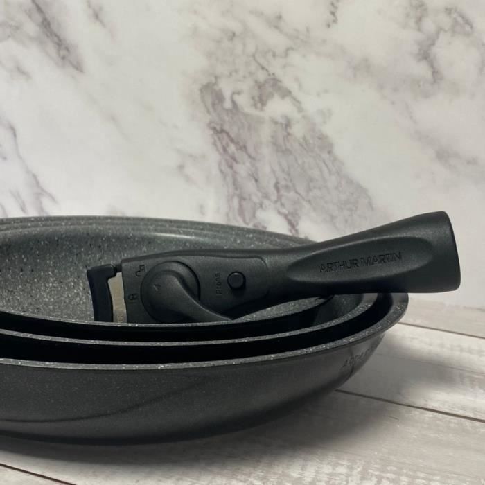 Set de poêles - Arthur Martin - AM130B - 20-24-28 cm - Poignée amovible - Antiadhésif