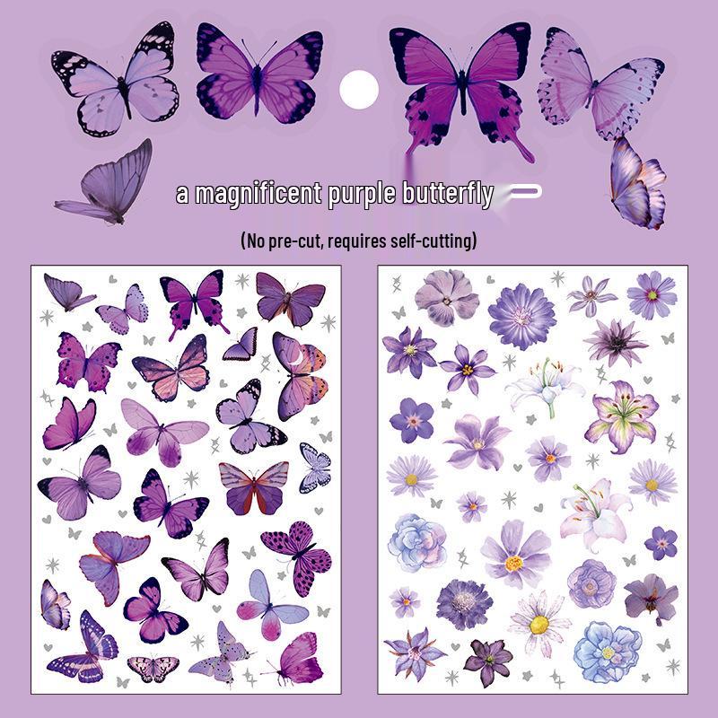 Retro Butterfly and Plant Waterproof PET Stickers - Large Ins Style for Notebooks