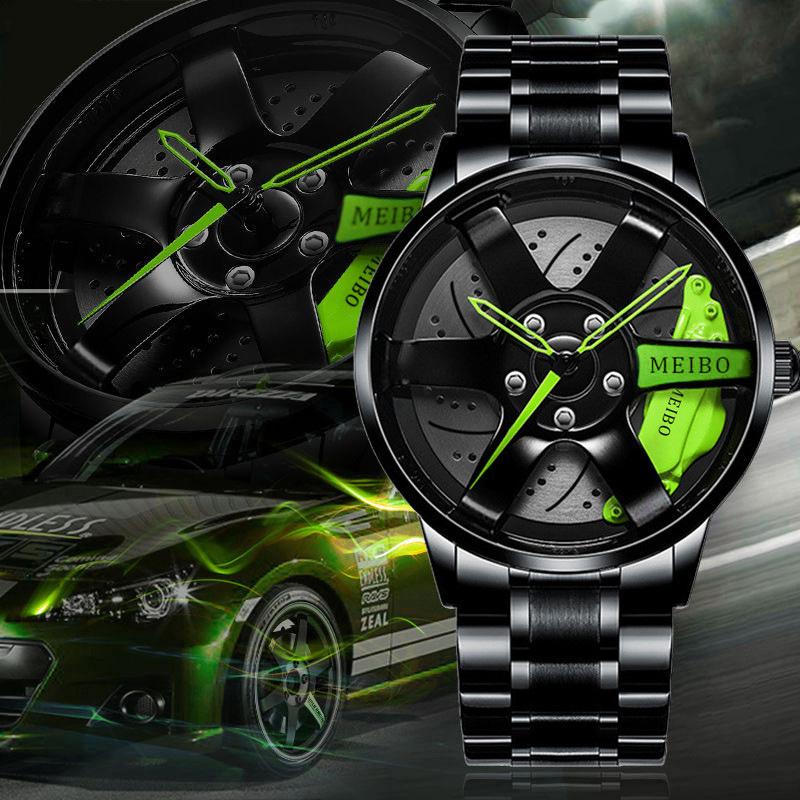 New Fashion Men Leather Watches Men Car Wheel Hub Stainless Steel Quartz Watch For Mens Military Sports Watch Relogio Masculino