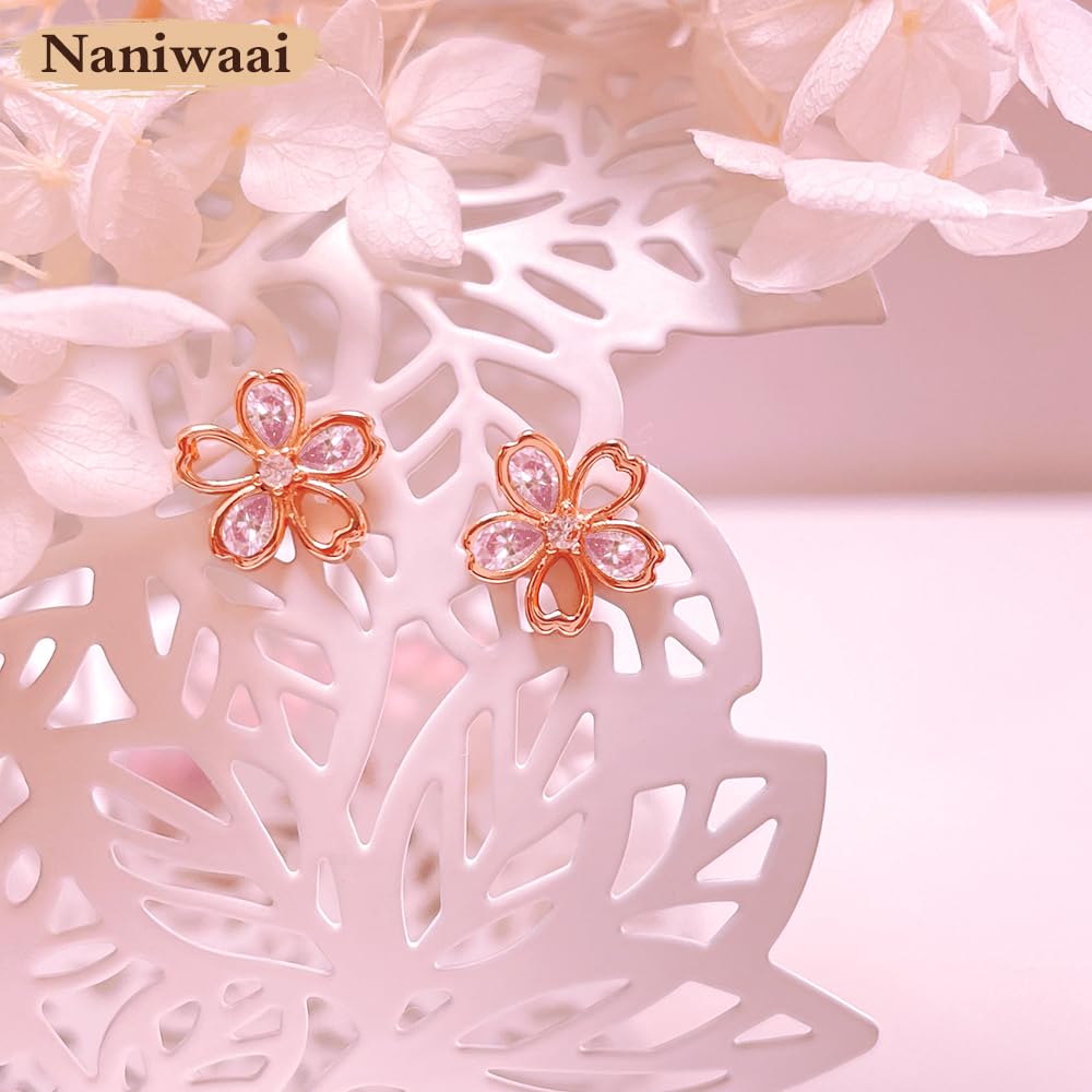 Naniwaai Earrings for Women Popular High Quality Zirconia Earrings Hypoallergenic Silver 925 Earrings 18K Brachila Plated Cute Flower Earrings Work