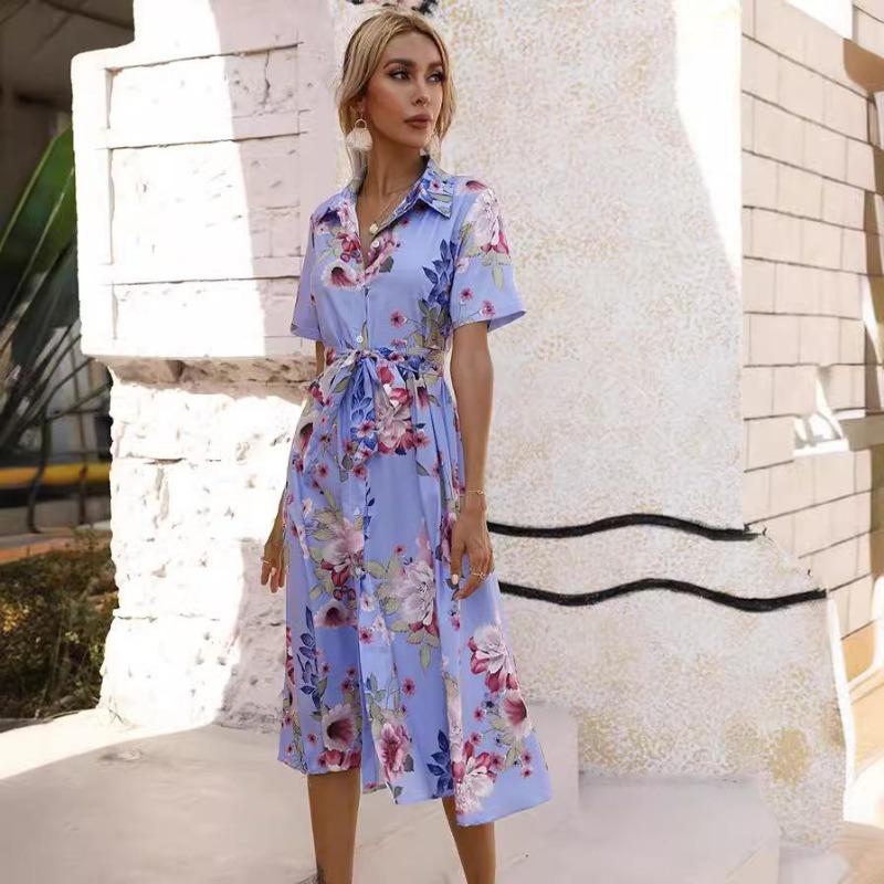 Женское летнее платье с короткими рукавами и высокой талией в этническом стиле на шнуровке