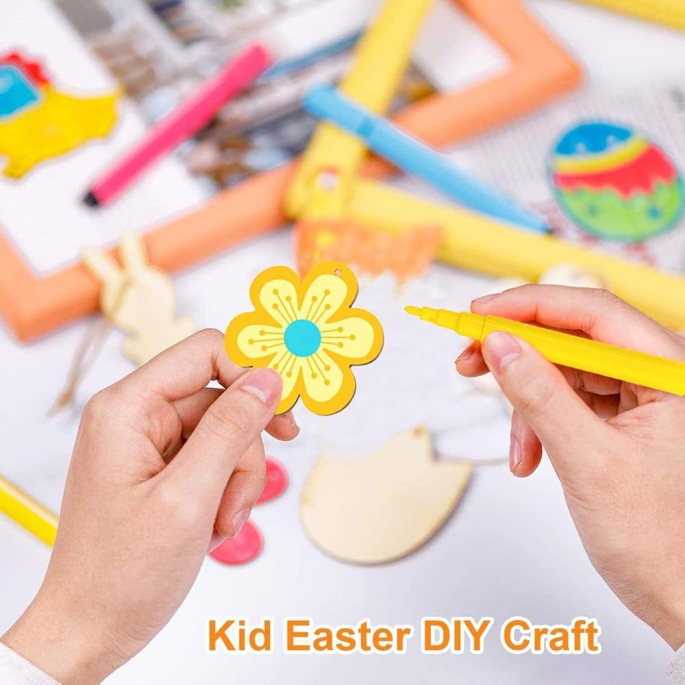 30/36/60pcs 1 Set Wooden Wooden Easter Pendant DIY Painting Craft Easter Hanging Ornament Happy Easter Rabbit Easter Egg Pendant