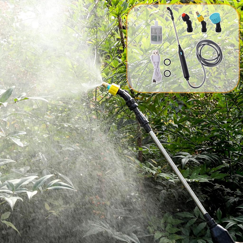 Portable Electric Handheld Sprayer Gardening Irrigation Tool USB 2400mAh Rechargeable Telescopic Handle 3 Nozzle 2/3/5M Hose