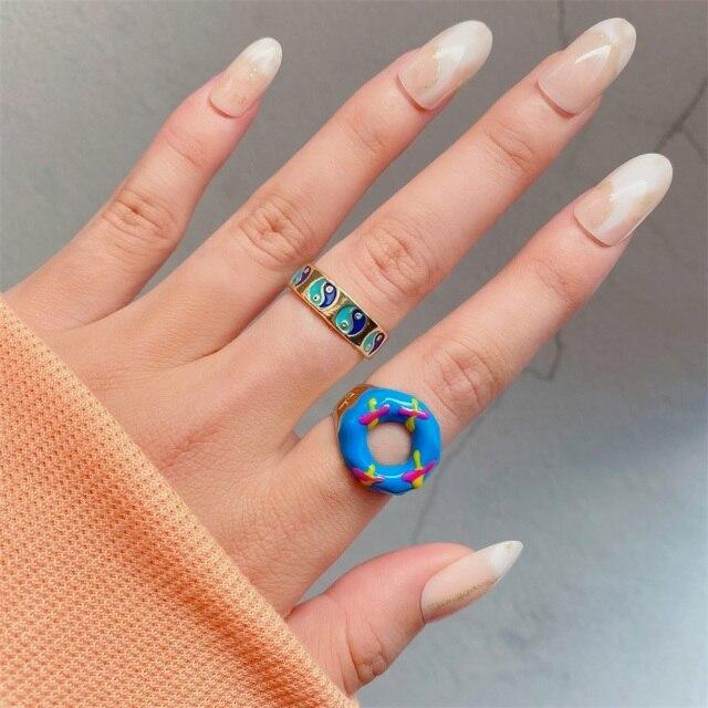 17 км Ins стиль красочные кольца с сердечками для женщин и мужчин любовник винтажные кольца с сердечками для пар кольцо с пламенем на палец ювелирные изделия