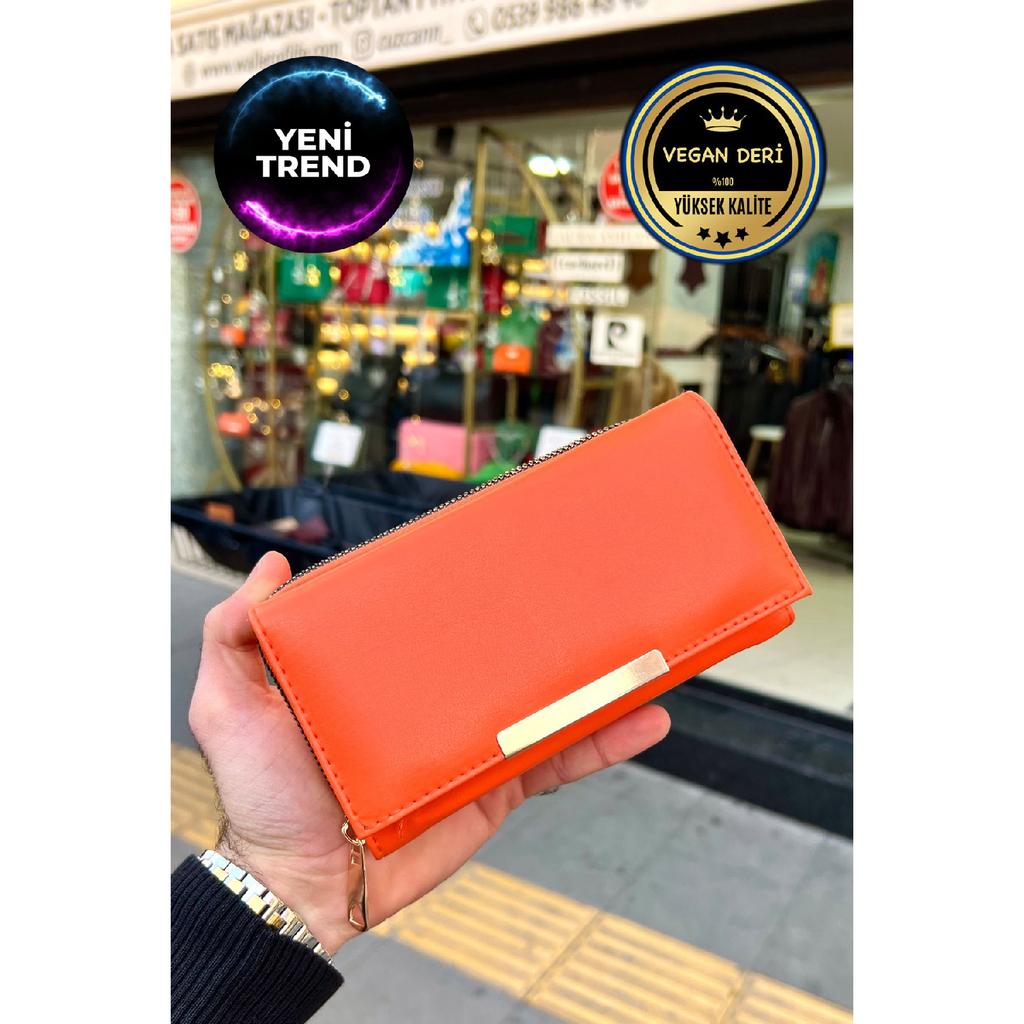 Полезный многосекционный женский кошелек из веганской кожи Orange Orange (17х9 см)