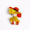 Cartoon Women Portrait Pin Acrylic Girl Badge Retro Lady with Hat Brooch