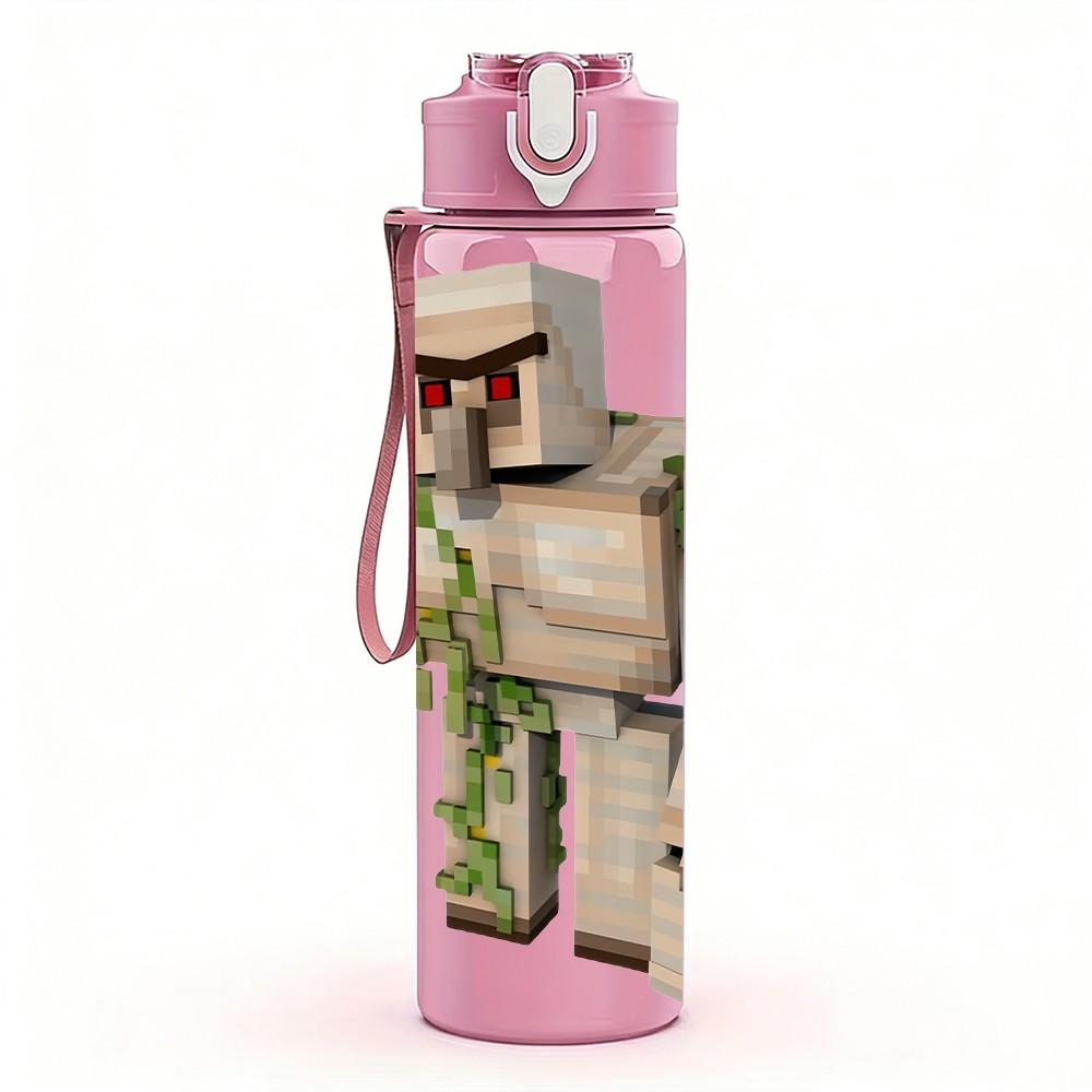 1PC Minecraft Skeleton Game Character Print 750ml Color Plastic Sports Water Bottle Leakproof Flip Straw Lid Suitable for Sports Office Home Use