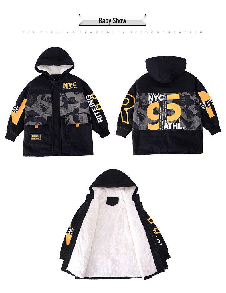 Детское зимнее пальто с толстой флисовой подкладкой - Хлопковое с наполнителем, Теплая модная куртка для больших детей