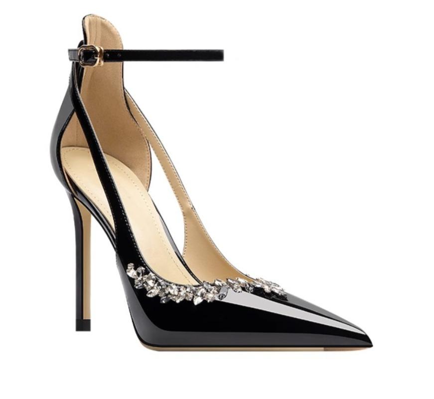 Весенние Новые Туфли-лодочки на Тонком Каблуке для Женщин Остроносые с Мелким Вырезом Стразы с Нескользящей Износостойкой Подошвой на Высоком Каблуке