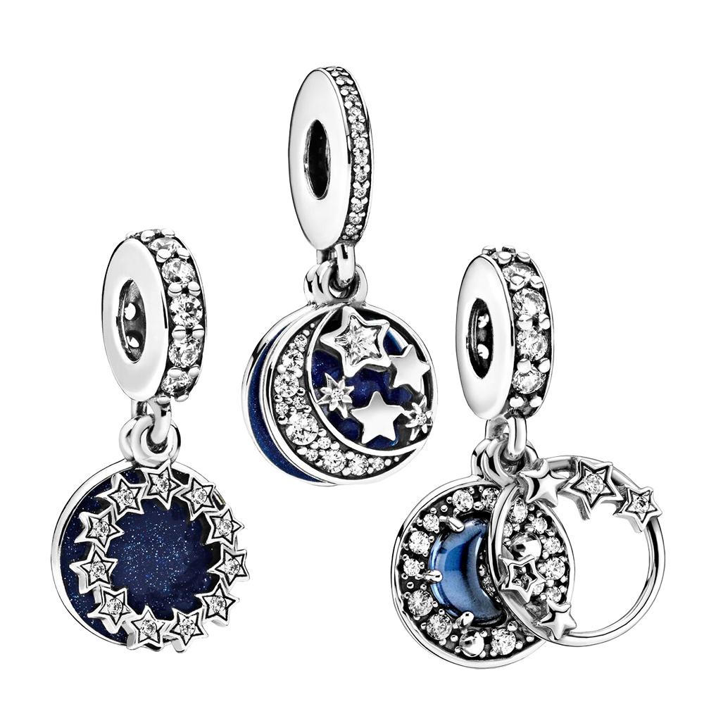 S925 Серебряные сверкающие асимметричные подвески в виде звезд, подходят для оригинального браслета DIY для женщин, подарки на день рождения