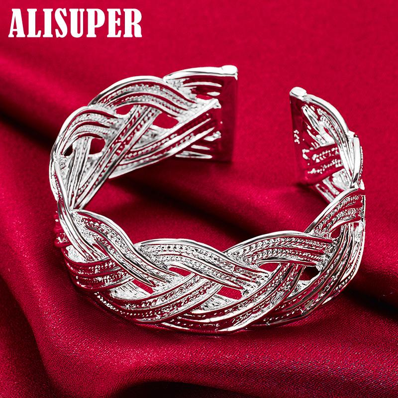 Ювелирные изделия из стерлингового серебра 925 пробы, 27 мм, переплетенная сеть, браслет