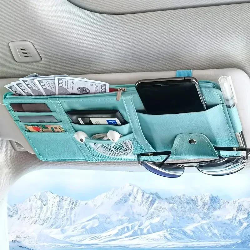 Car Sun Visor Bill Pen Business Card Holder Storage Box Sunglasses Clip Cards Holder Portable Ticket Card Stowing Tidying Pocket