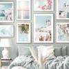Santorini White House Beach Sea Portal Flowers Stone Nordic Poster Print Canvas Painting Wall Art Pictures Living Room Decor