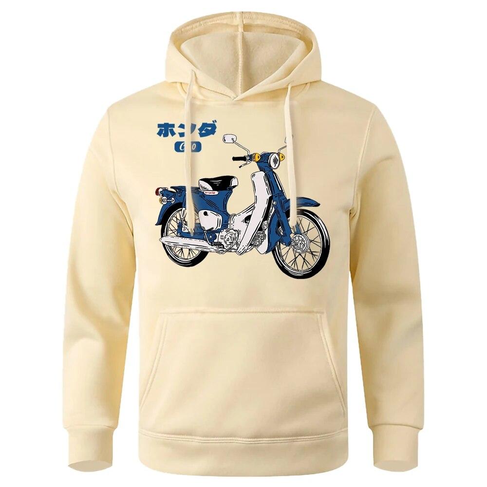 Классический Super Cub C50 Мотоциклетный принт унисекс с капюшоном Мягкие дышащие толстовки с круглым вырезом Повседневная толстовка Классический спортивный костюм Харадзюку унисекс