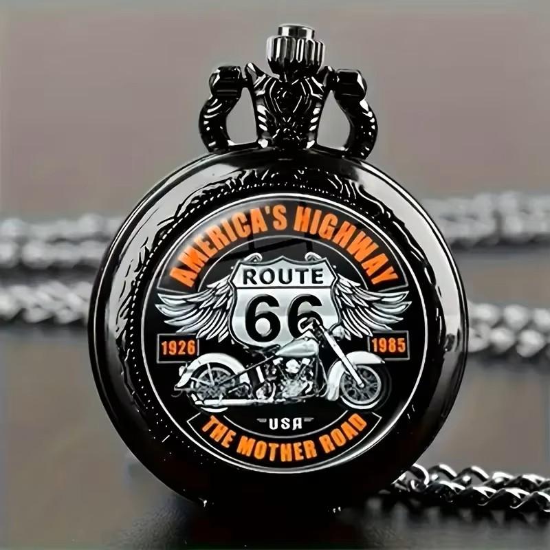 Винтажные Ретро Мотоцикл Мотоцикл Чоппер Америка Шоссе Маршрут 66 Мать Дорога Кварцевые Карманные Часы Мужские Ожерелье Подвеска Часы Цепочка Классический Циферблат Подарок