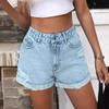 Women's Summer Casual High Waisted Edge Hole Breaking Denim Shorts