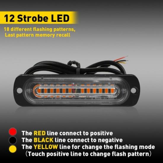4x 12 LED Strobe Light Bar Car Truck Flashing Bright Hazard Beacon Amber USA