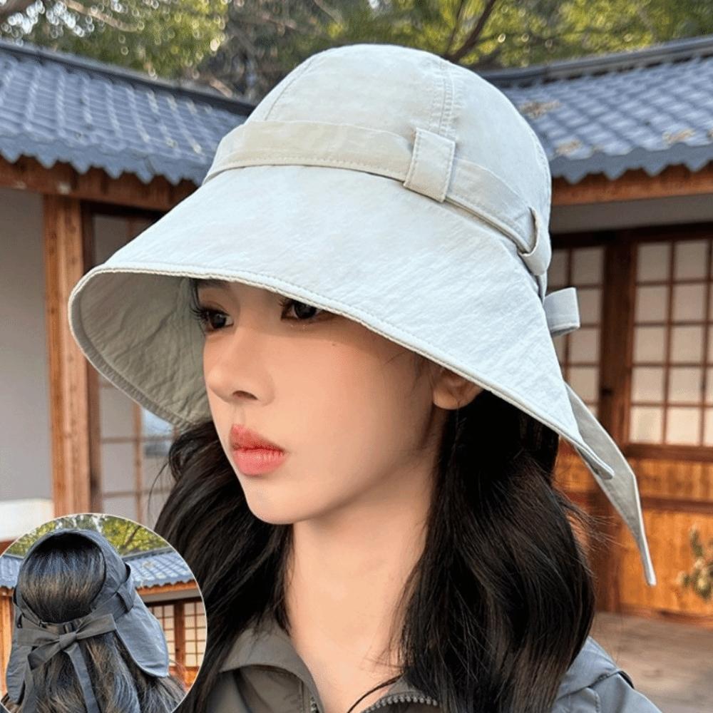 Bow Large-brim Bucket Hat Lightweight Sun-protection Hat Women Sunshade Fisherman Hat Beach