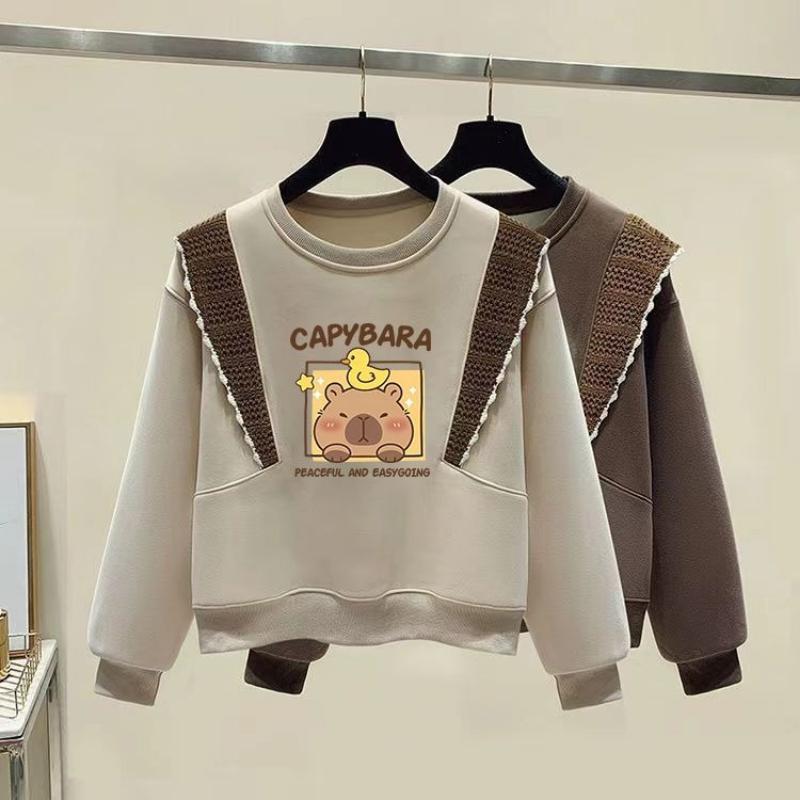 Children's Casual Capibara Hoodie Autumn and Winter Girls' Fashionable Ruffled Long-sleeved Coat