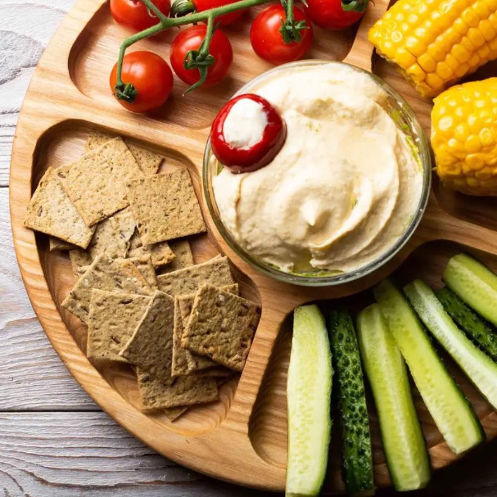 Bamboo rotating serving board for serving snacks, cheeses, cold cuts, rotating